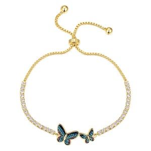 14k Gold Plated Blue Mommy Me Butterfly Bracelet GIFT BOX Anniversary Adjustable